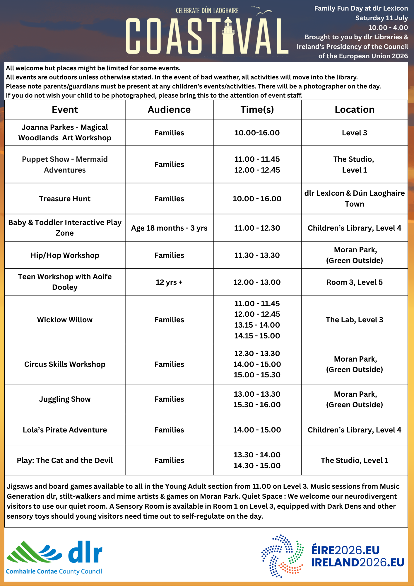 Coastival 2026 dlr Libraries schedule