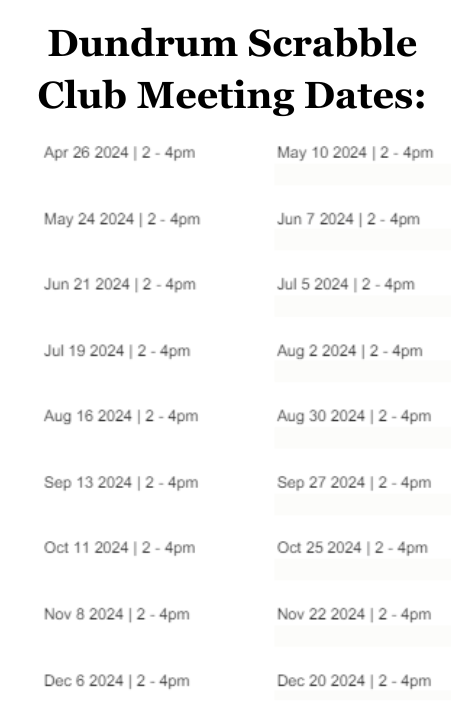 Dates of Scrabble club