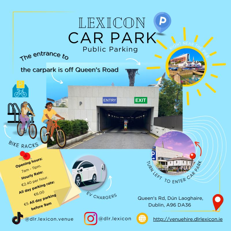 Visual Guide for locating and entering dlr Lexicon Car Park with opening hours, hourly rates and social nedia links